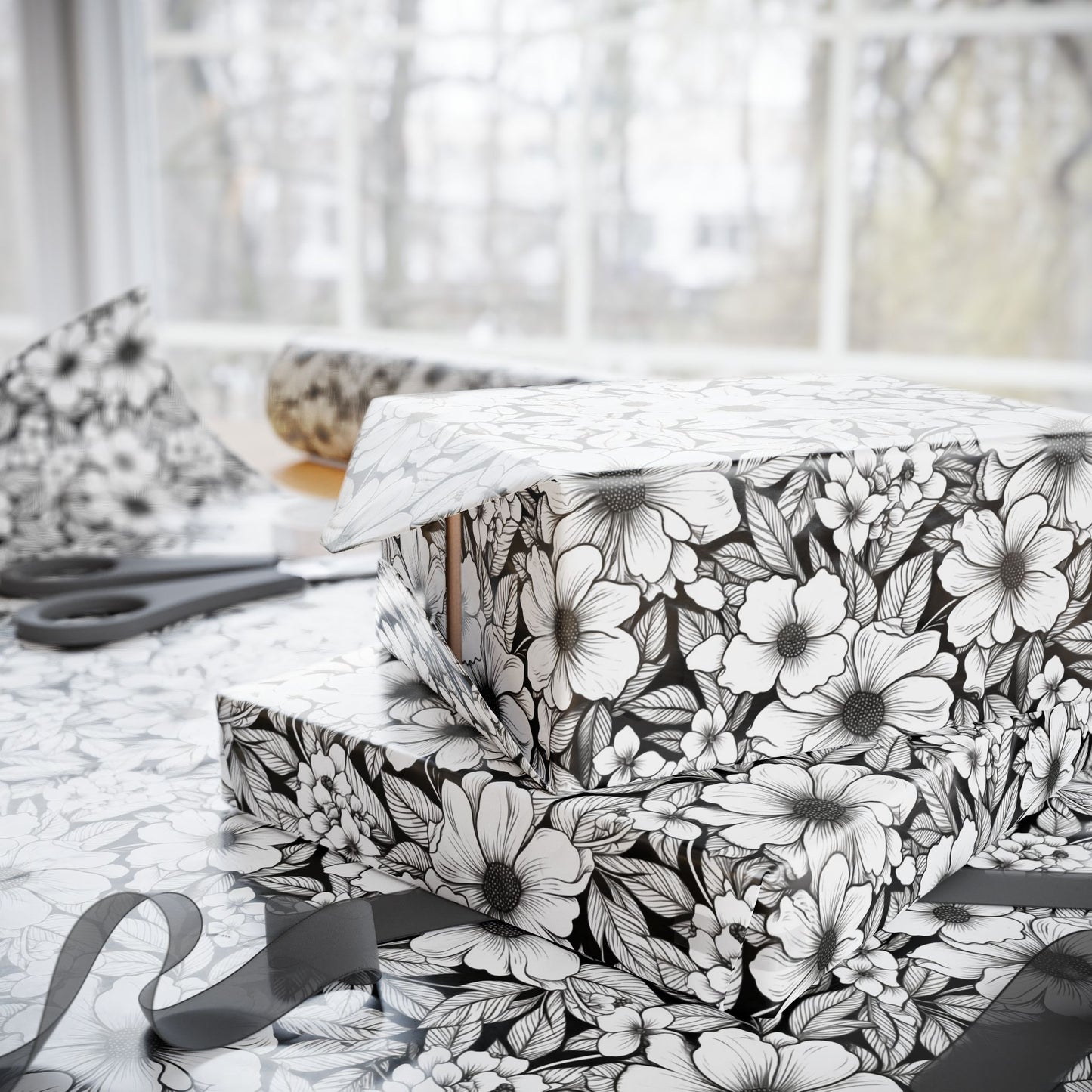 Black & White Forget-Me-Nots Gift Wrap for All Occasions