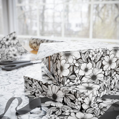 Black & White Forget-Me-Nots Gift Wrap for All Occasions