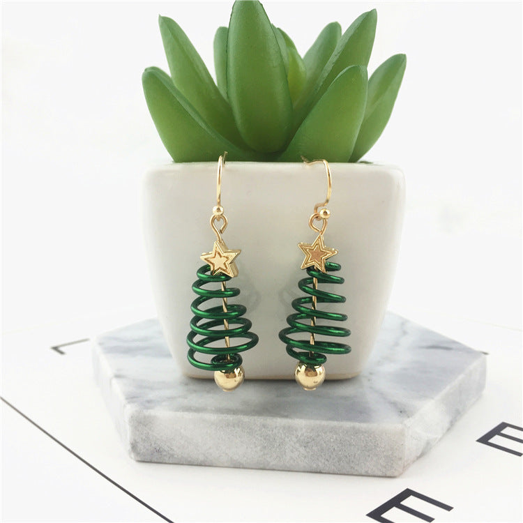 Spiral Christmas Tree Star Earrings