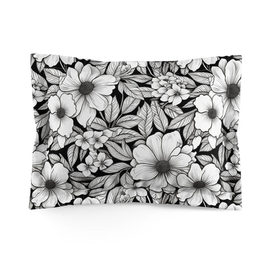Black & White Forget-Me-Nots Microfiber Pillow Sham