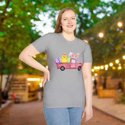 Easter Chick & Eggs In Vintage Truck Adult T-shirt