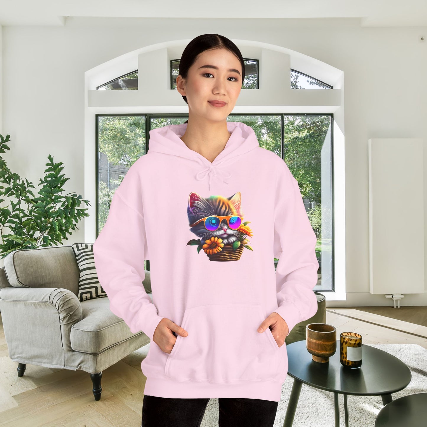 Cool Colorful Kitten in Flowers Heavy Blend™ Hooded Sweatshirt