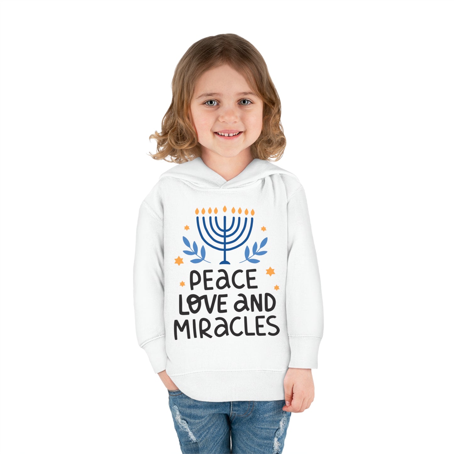 Hanukkah Peace Love & Miracles 1 Toddler Pullover Fleece Hoodie