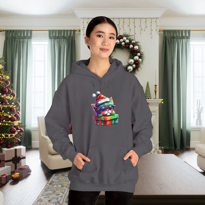 Christmas Kitten w/Gift Heavy Blend™ Hooded Sweatshirt