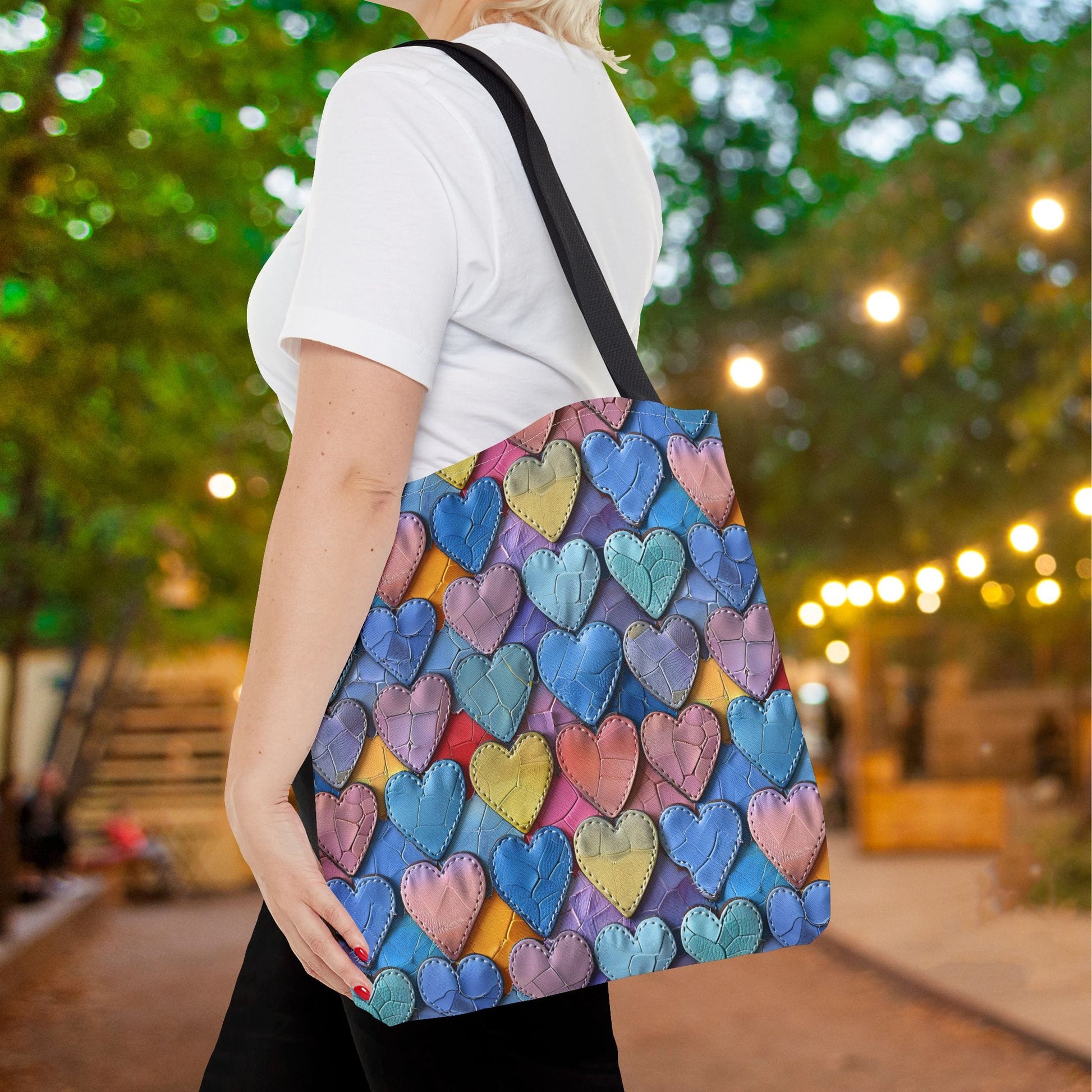 Color Pop Leather Hearts Canvas Tote Bag