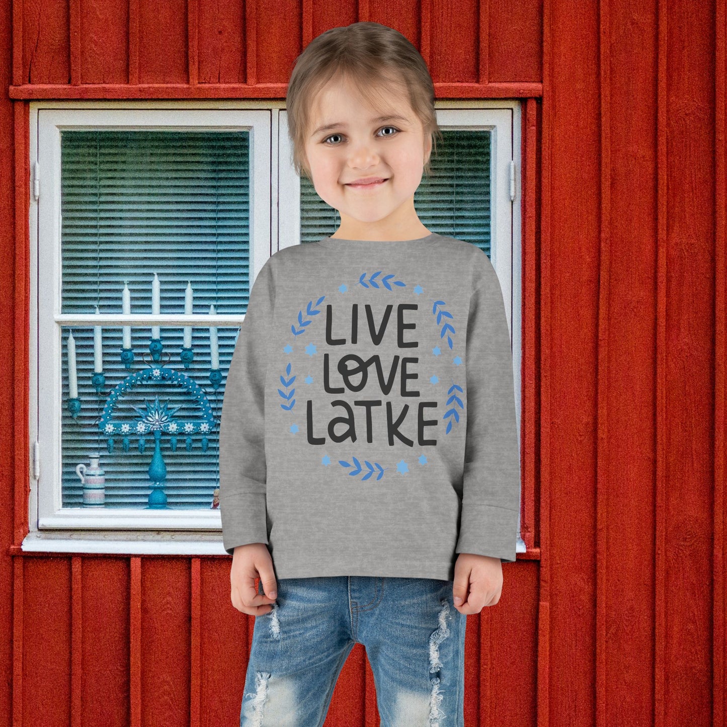 Hanukkah Live Love Latke Toddler Long Sleeve Tee