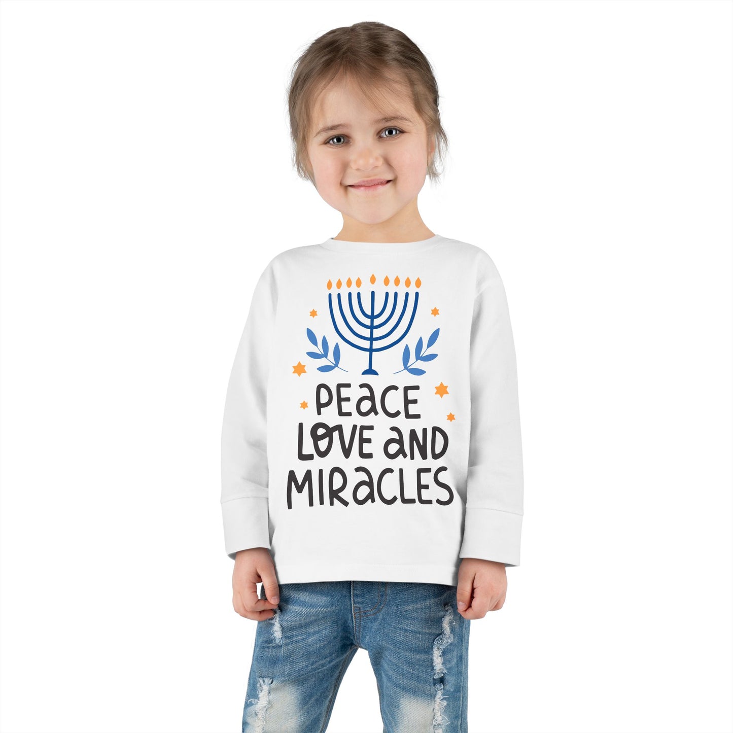 Hanukkah Peace Love & Miracles 1 Toddler Long Sleeve Tee