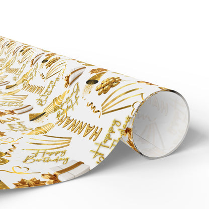 Gold Elegant Birthday Custom Name Wrapping Paper (Hannah)