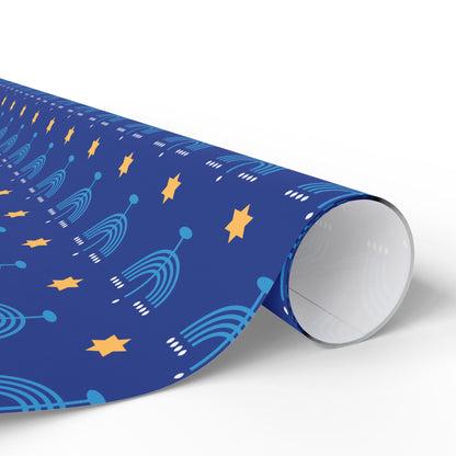 Dk. Blue/Gold Star of David Hanukkah Wrapping Paper