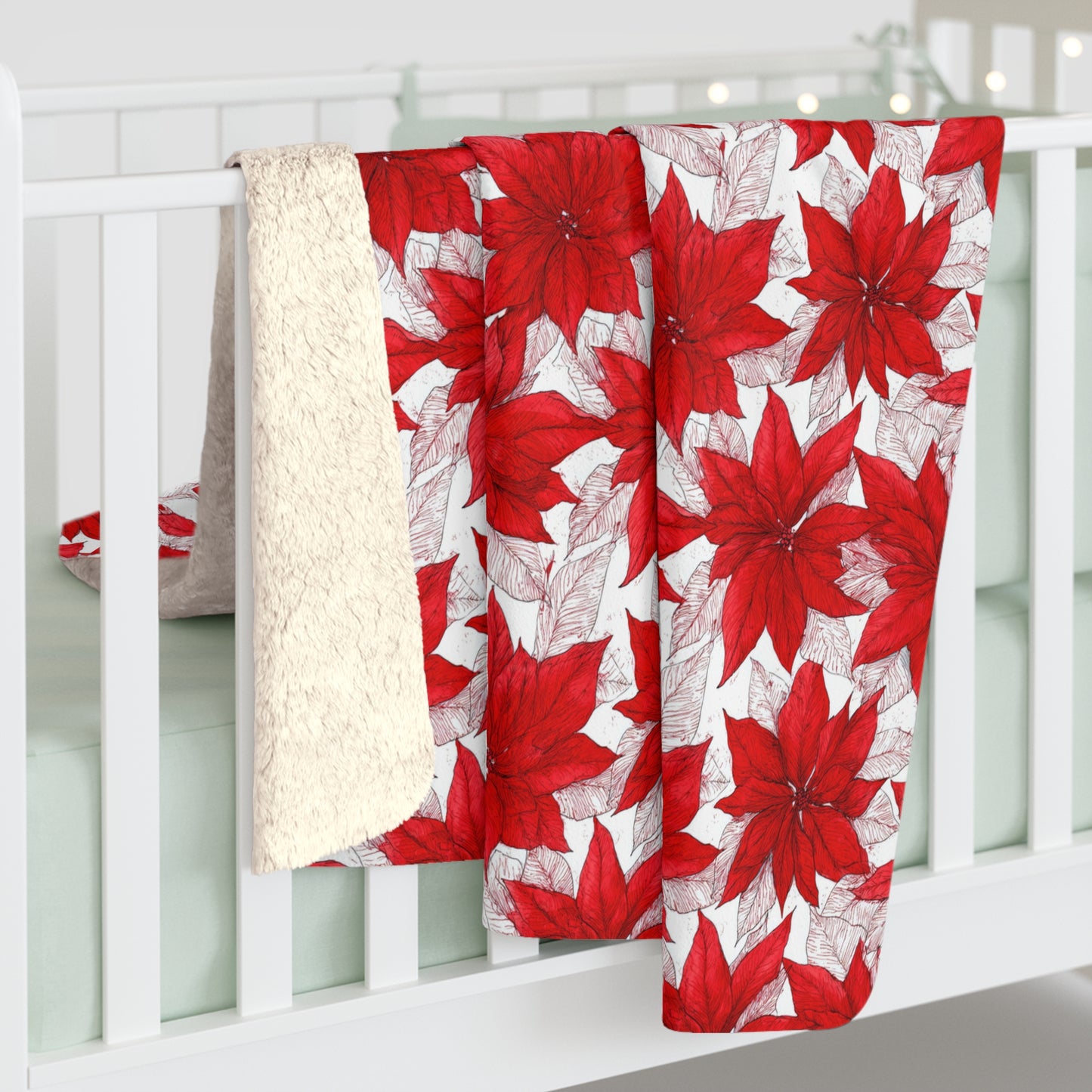 Christmas Blossom Sketch Fleece Blanket