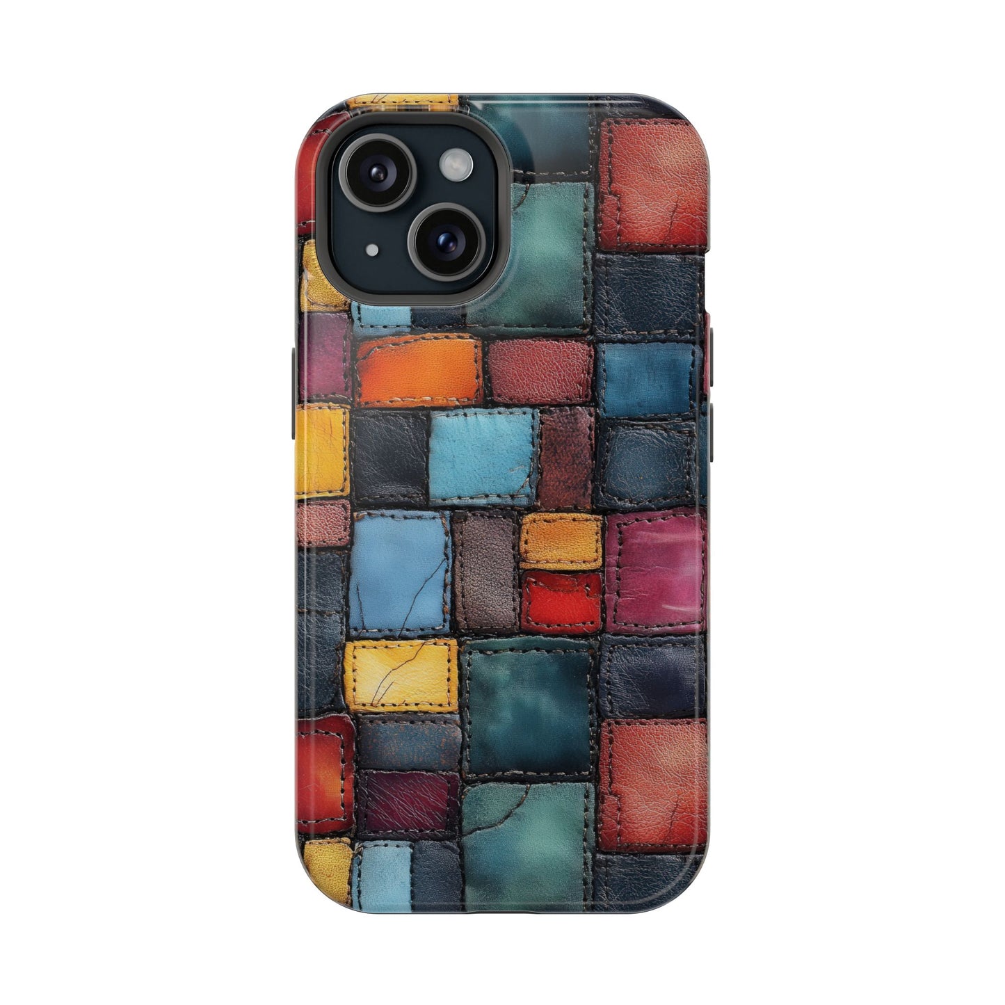 Coloerful Leather Patchwork MagSafe® Compatible Tough Case for iPhone