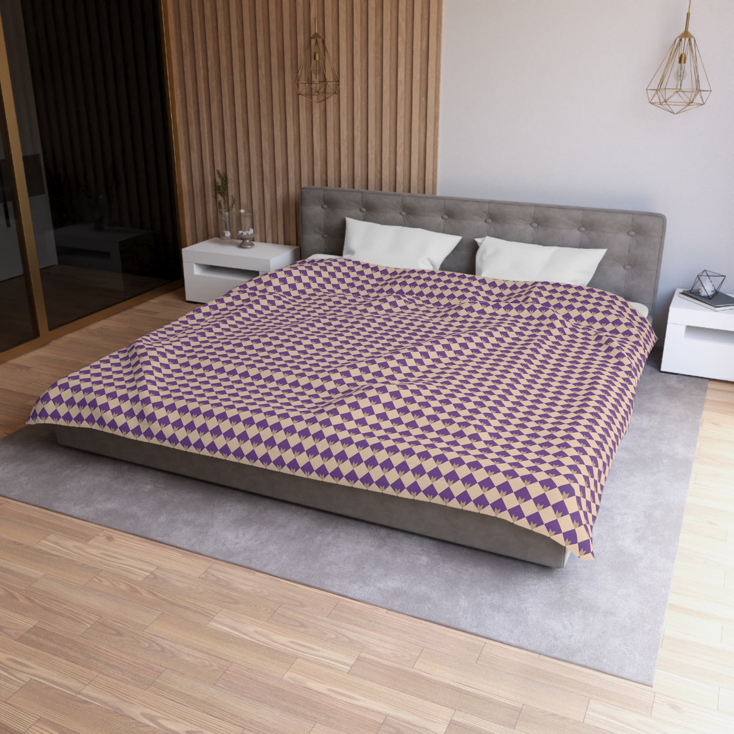 Diamond Bloom-Amethyst & Cream Microfiber Duvet Cover