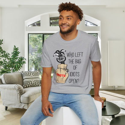 Who Left The Bag of Idiots Open Adult T-shirt