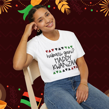 Habari Gani? Happy Kwanzaa Adult T-shirt