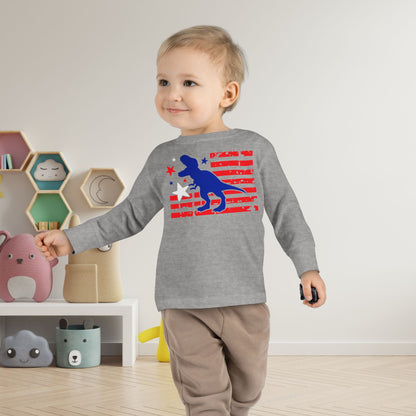 Distressed Patriotic T-Rex  Toddler Long Sleeve Tee