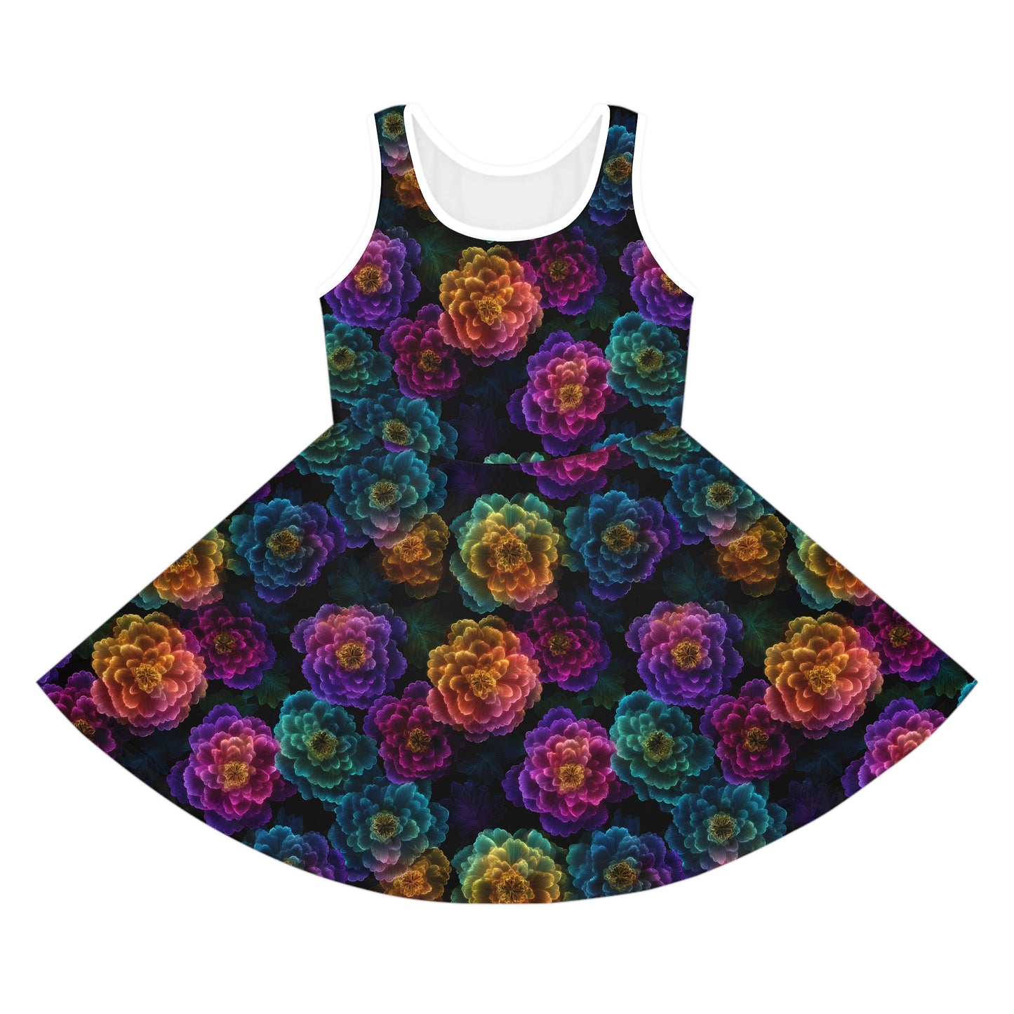 Neon Whisper Blooms Girls' Sleeveless Sundress