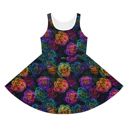 Neon Whisper Blooms Girls' Sleeveless Sundress