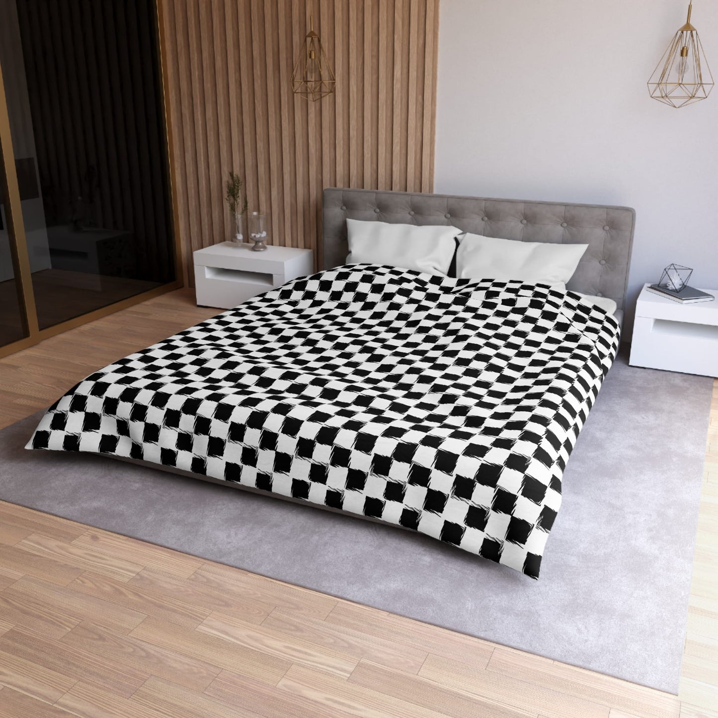 Distorted Check Microfiber Duvet Cover