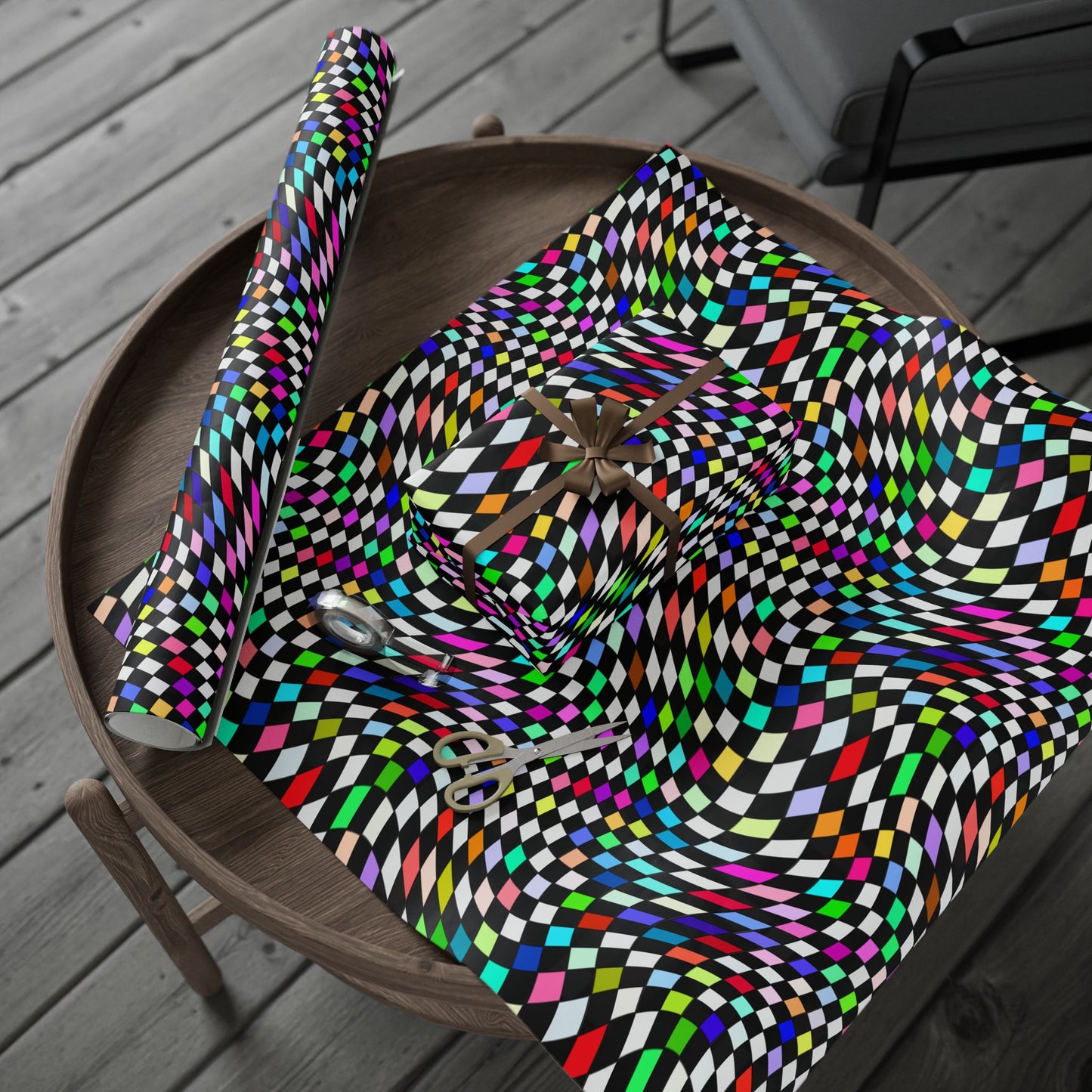 Warped Colorful Checkered Wrapping Paper