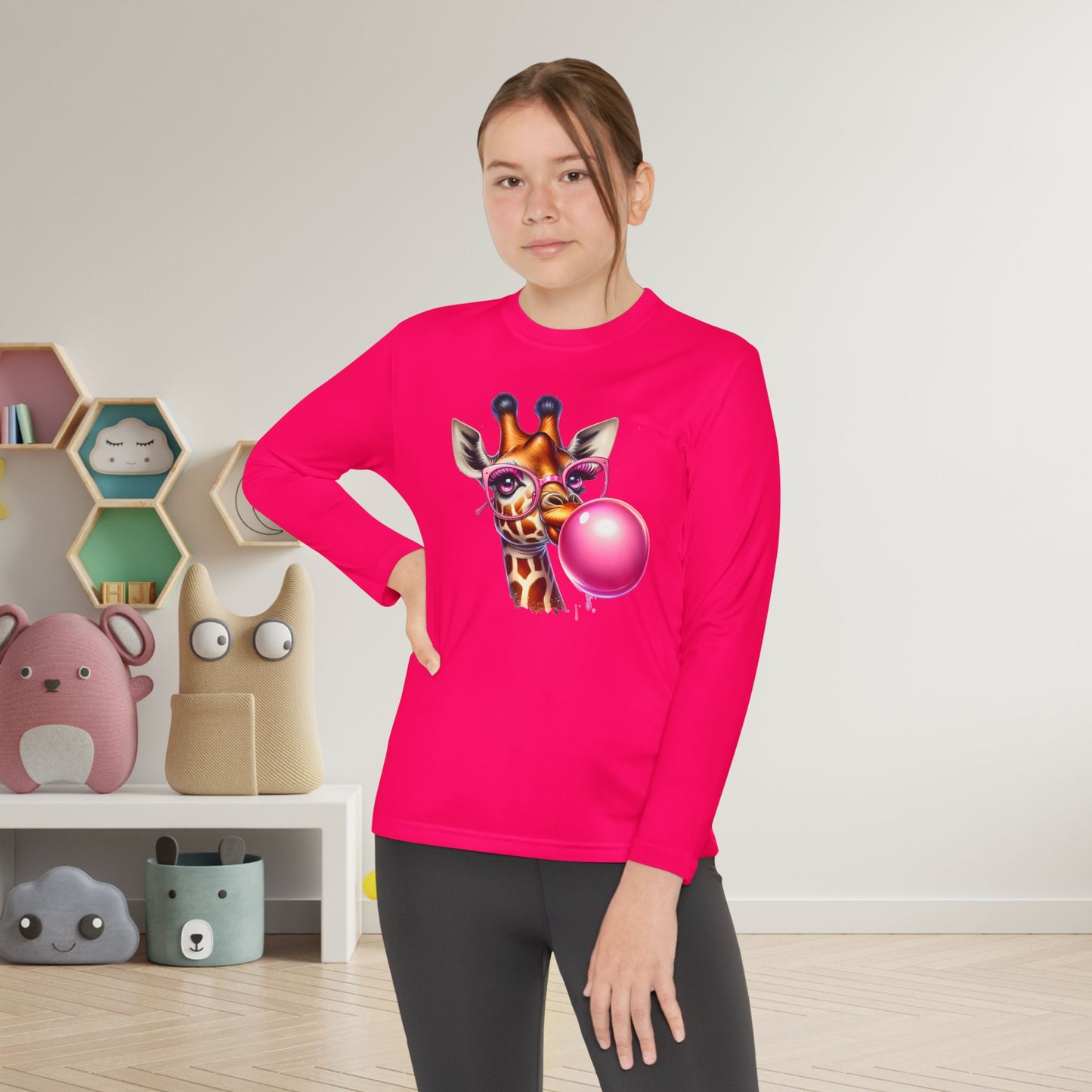 Girraffe Blowing Bubble Youth Long Sleeve Tee