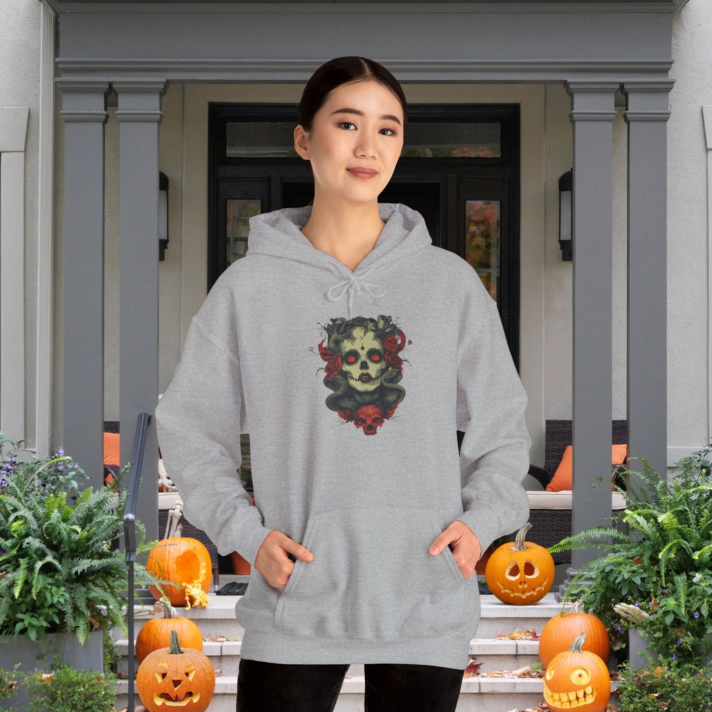 Creepy Skull and Roses Heavy Blend™ Hooded Sweatshirt