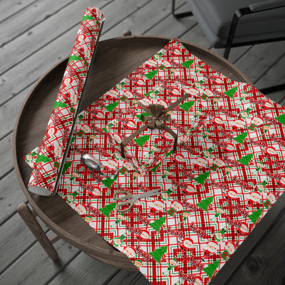 Playful Skinny Santa & Elves Christmas Custom Wrapping Paper (Leah)