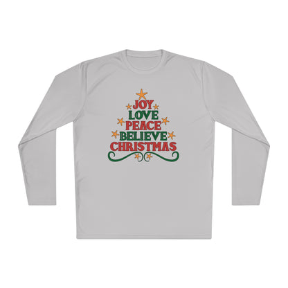 Joy Love Peace Believe Christmas Adult Long Sleeve Tee