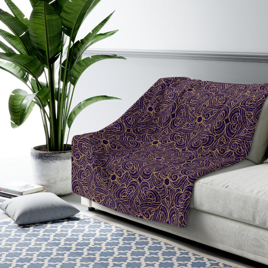 Oriental Purple/Gold Floral Fleece Blanket