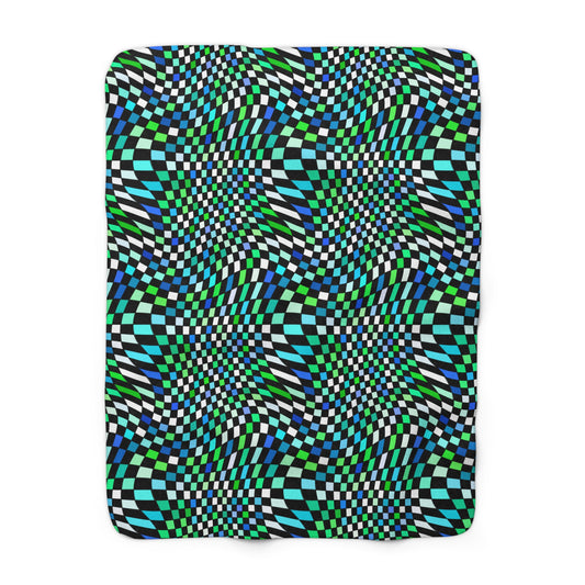 Warped Green Checkered Fleece Blanket