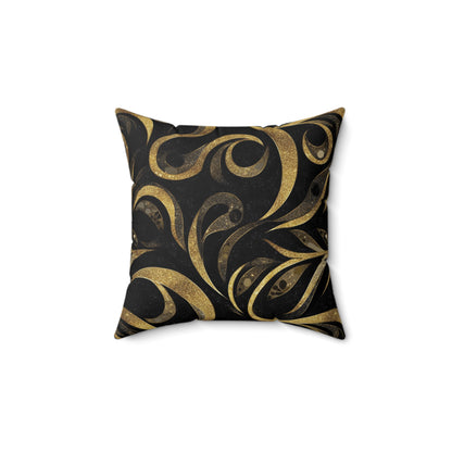Golden Noir Swirl Throw Pillow