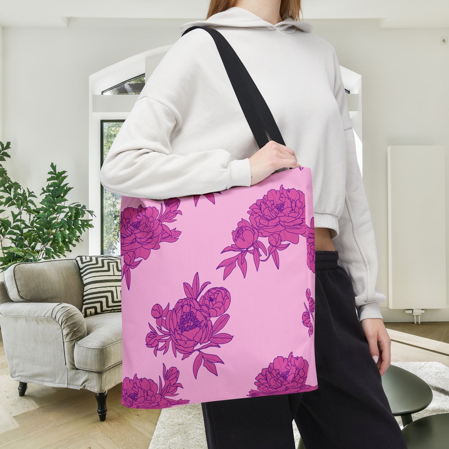 Bubblegum Bloom Peonies Canvas Tote Bag
