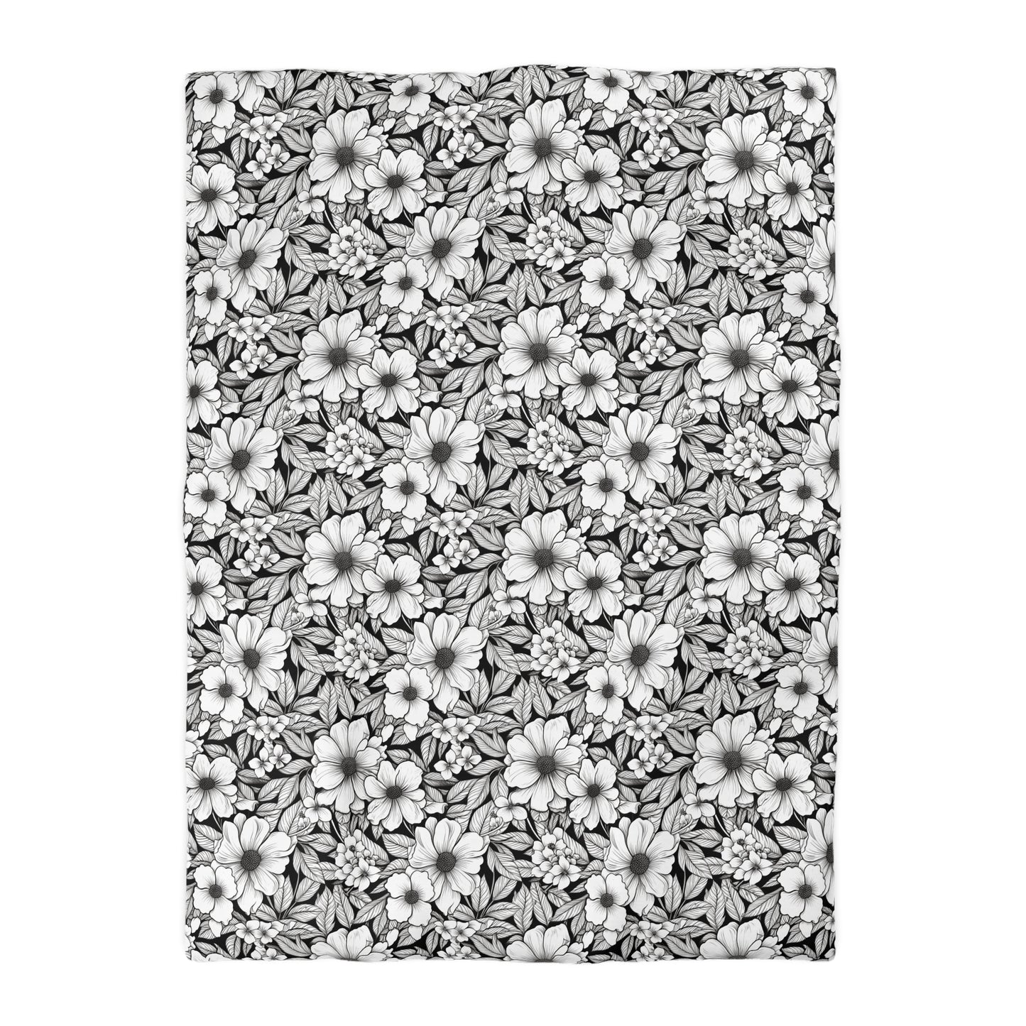 Black & White Forget-Me-Nots Microfiber Duvet Cover