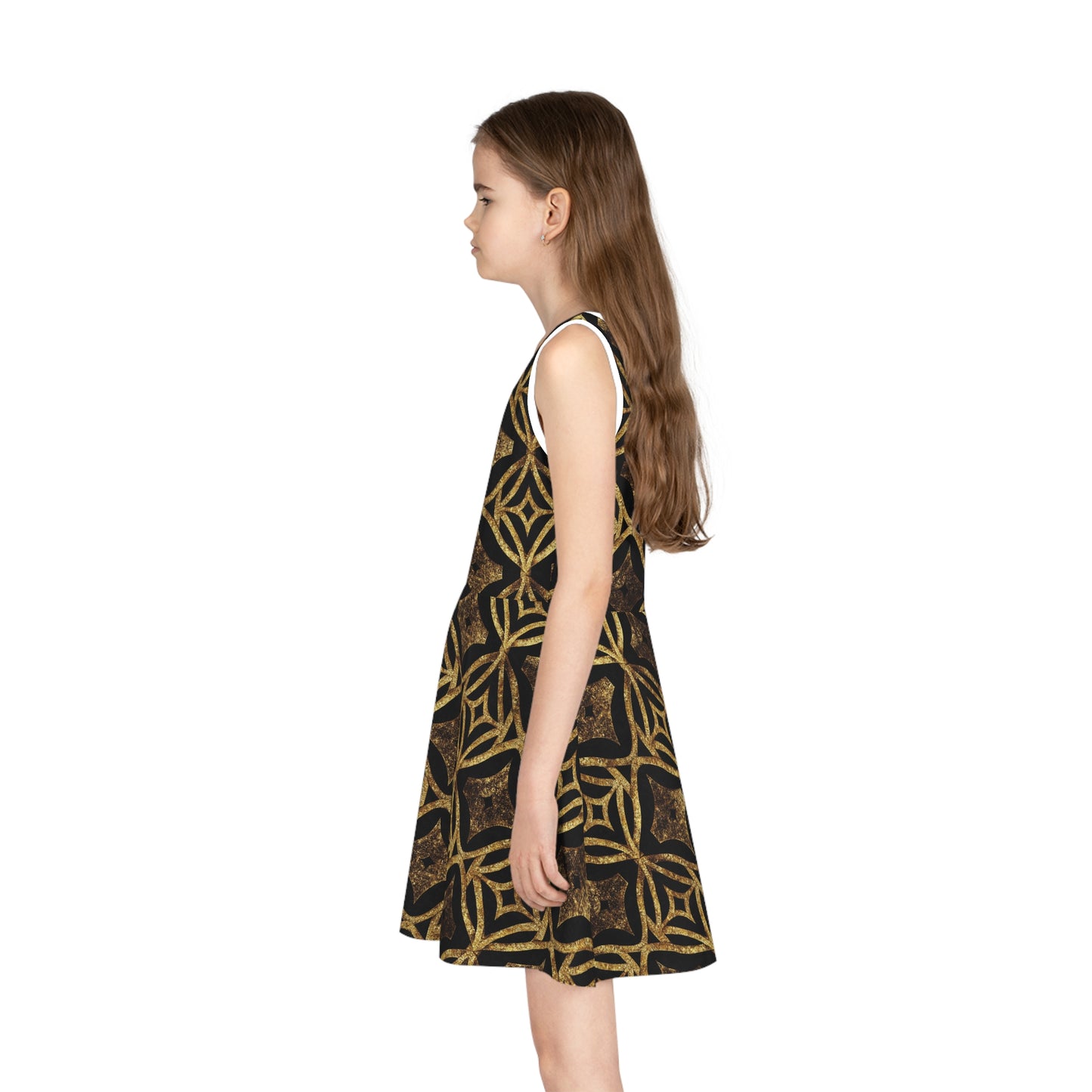 Golden Star Lattice Girls' Sleeveless Sundress