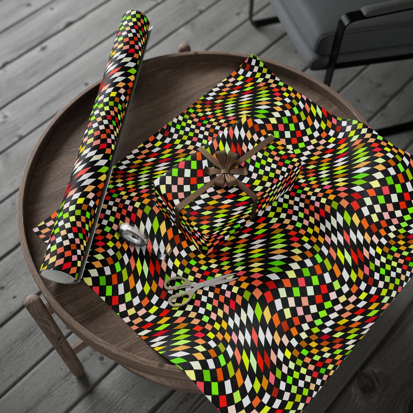 Warped Yellow/Green Checkered Wrapping Paper