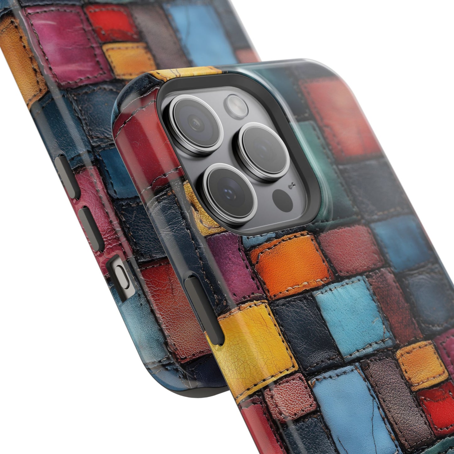Coloerful Leather Patchwork MagSafe® Compatible Tough Case for iPhone