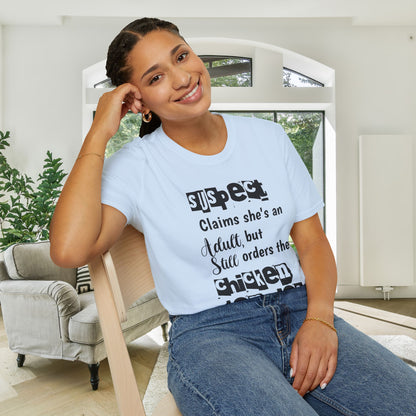 Suspect Claims She's An Adult But Still Orders The Chicken Tendies Adult T-shirt