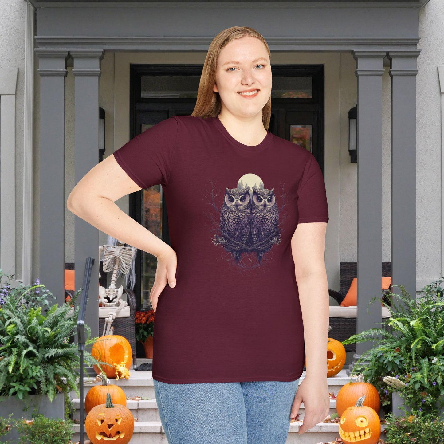 Owls with Full Moon Adult T-shirt