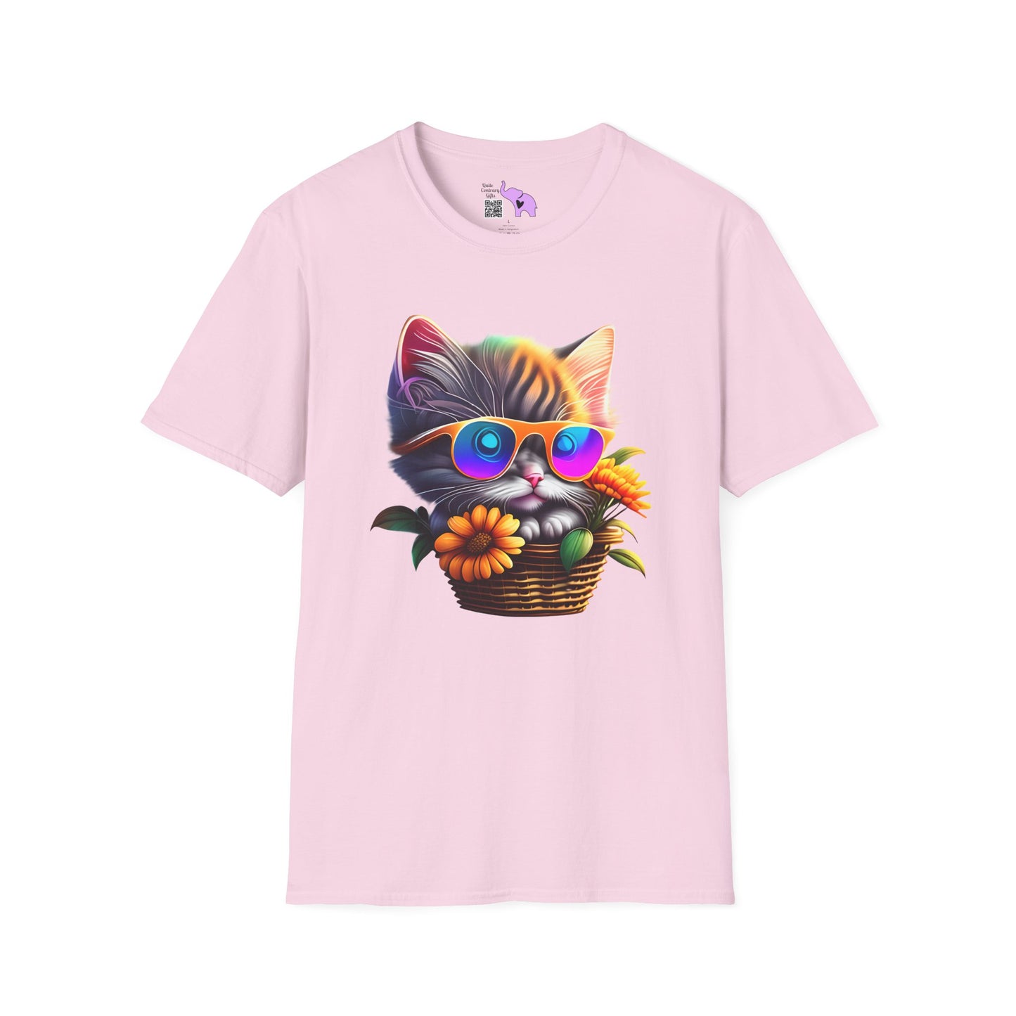 Cool Colorful Kitten in Flowers Adult T-shirt
