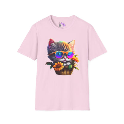 Cool Colorful Kitten in Flowers Adult T-shirt