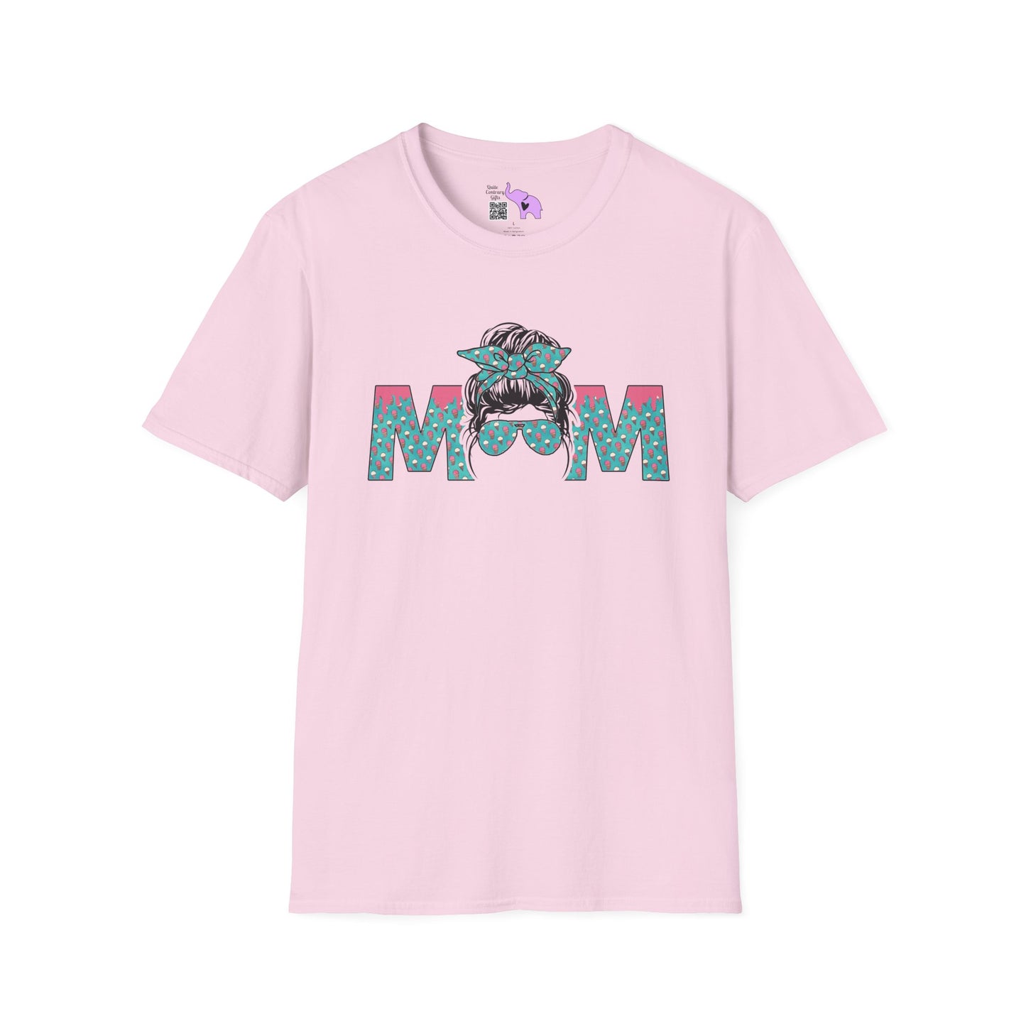 Mom (Teal/Pink Cheetah Print) Adult T-shirt