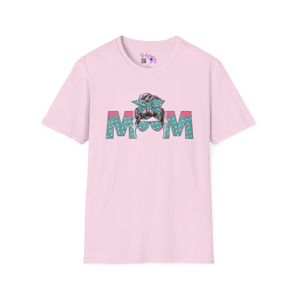 Mom (Teal/Pink Cheetah Print) Adult T-shirt