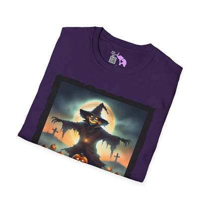 Halloween Scarecrow w/Pumpkins 2 Adult T-shirt