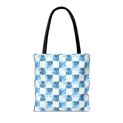 Cozy Blue Checkered Canvas Tote Bag