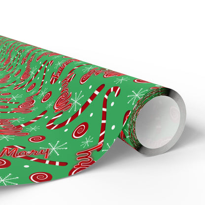 Red & Green Candy Canes Custom Name Wrapping Paper (Mary)