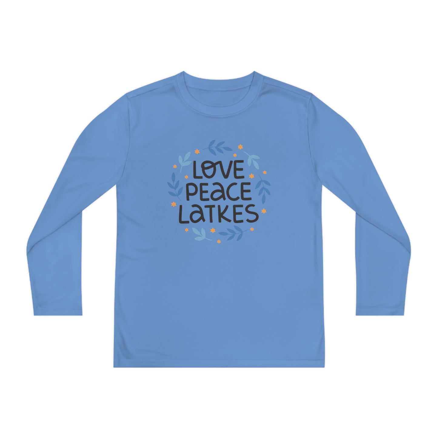 Hanukkah Love Peace Latkes Youth Long Sleeve Tee