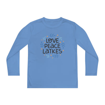 Hanukkah Love Peace Latkes Youth Long Sleeve Tee