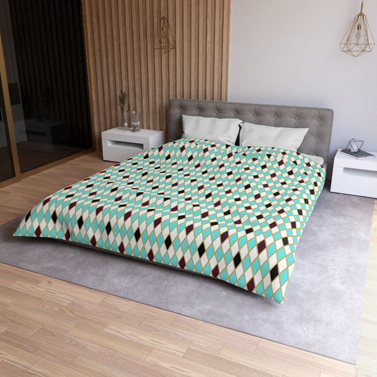 Teal/White Harlequin Duvet Bedding Set