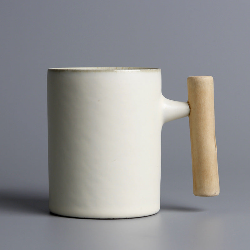 Unusual Ceramic Mug with Wooden Handle