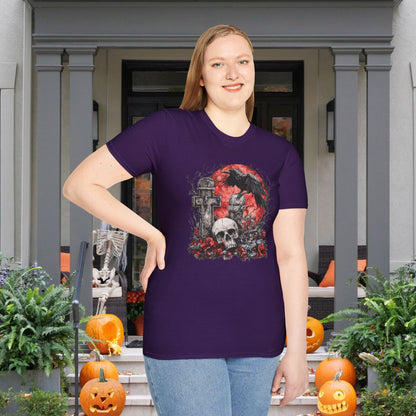 Halloween Graveyard w/Skull Adult T-shirt