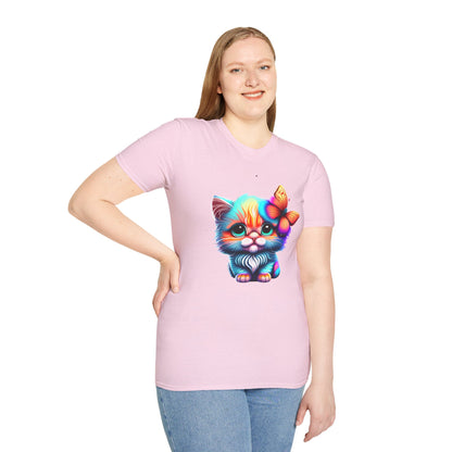 Cute Colorful Kitten w/Butterfly T-shirt